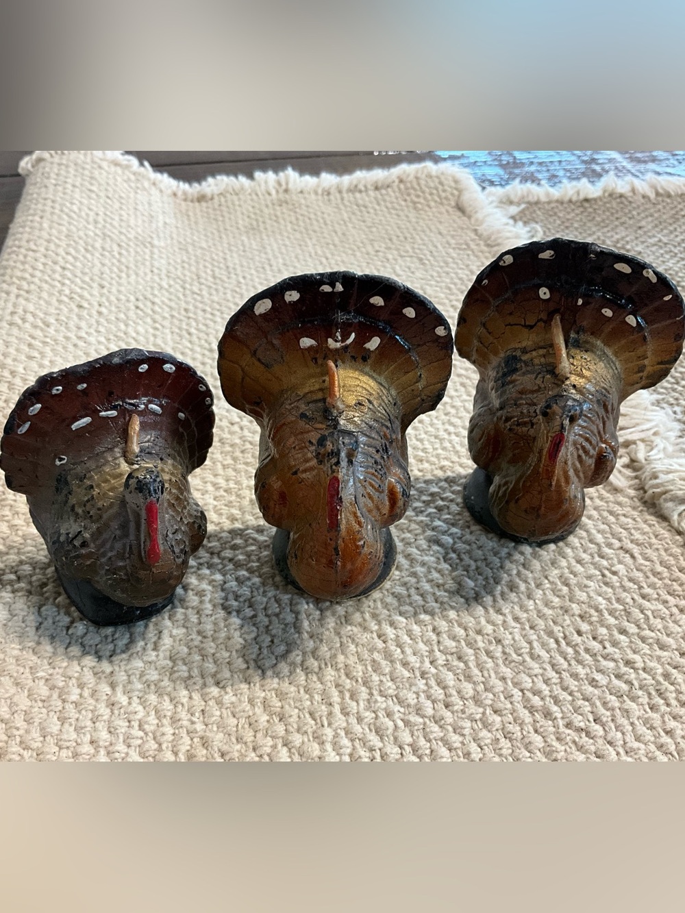 Vintage Lot of 3 Gurley Turkey Candles Decor Thanksgiving MCM USA